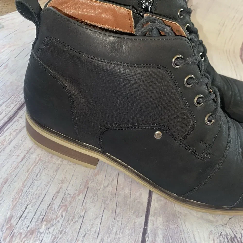 Ferro Aldo Blane Men’s 9.5 Black Cap Toe Lace Up Side Zip Ankle Boots